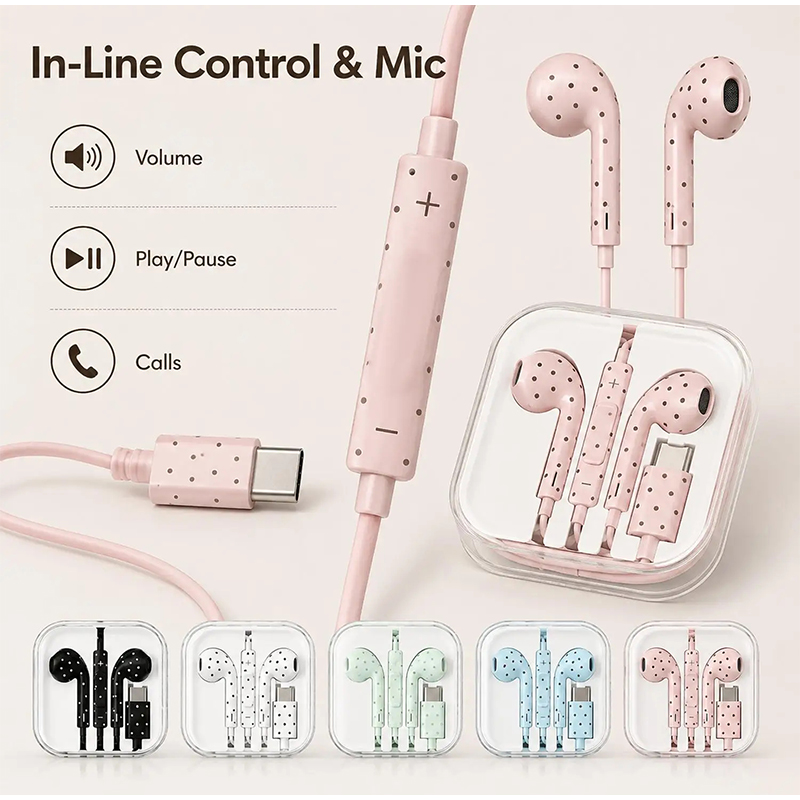 Type C Earphones Polka Dot Sta - Wired Earphone Mic recension och pris