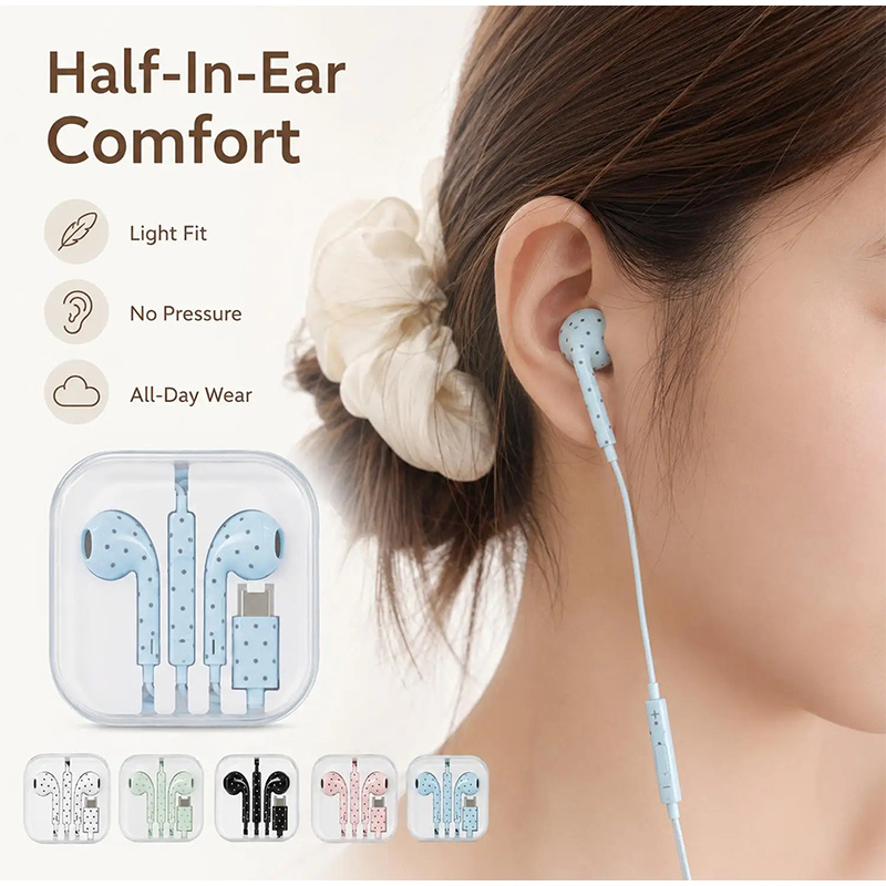 Type C Earphones Polka Dot Sta - Wired Earphone Mic recension och pris