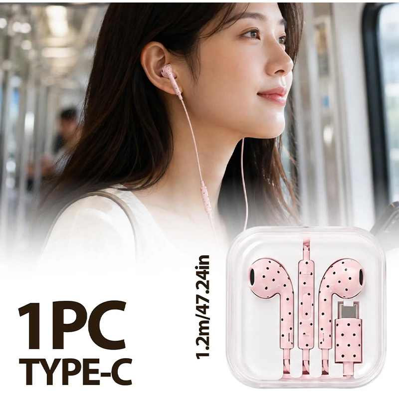 Type C Earphones Polka Dot Sta - Wired Earphone Mic recension och pris